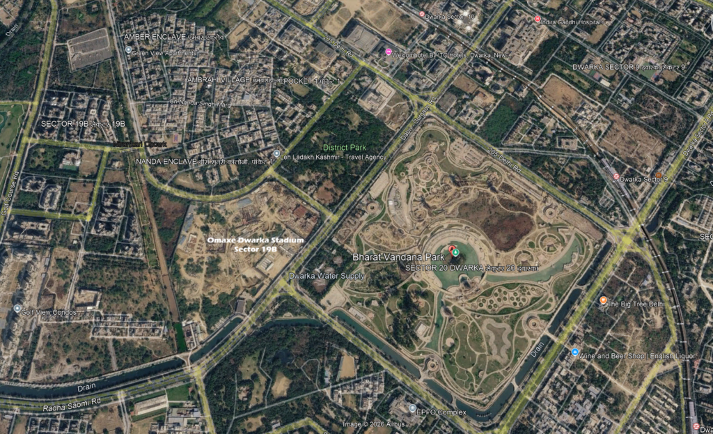 Location map of Omaxe Dwarka Stadium near Dwarka Expressway connectivity